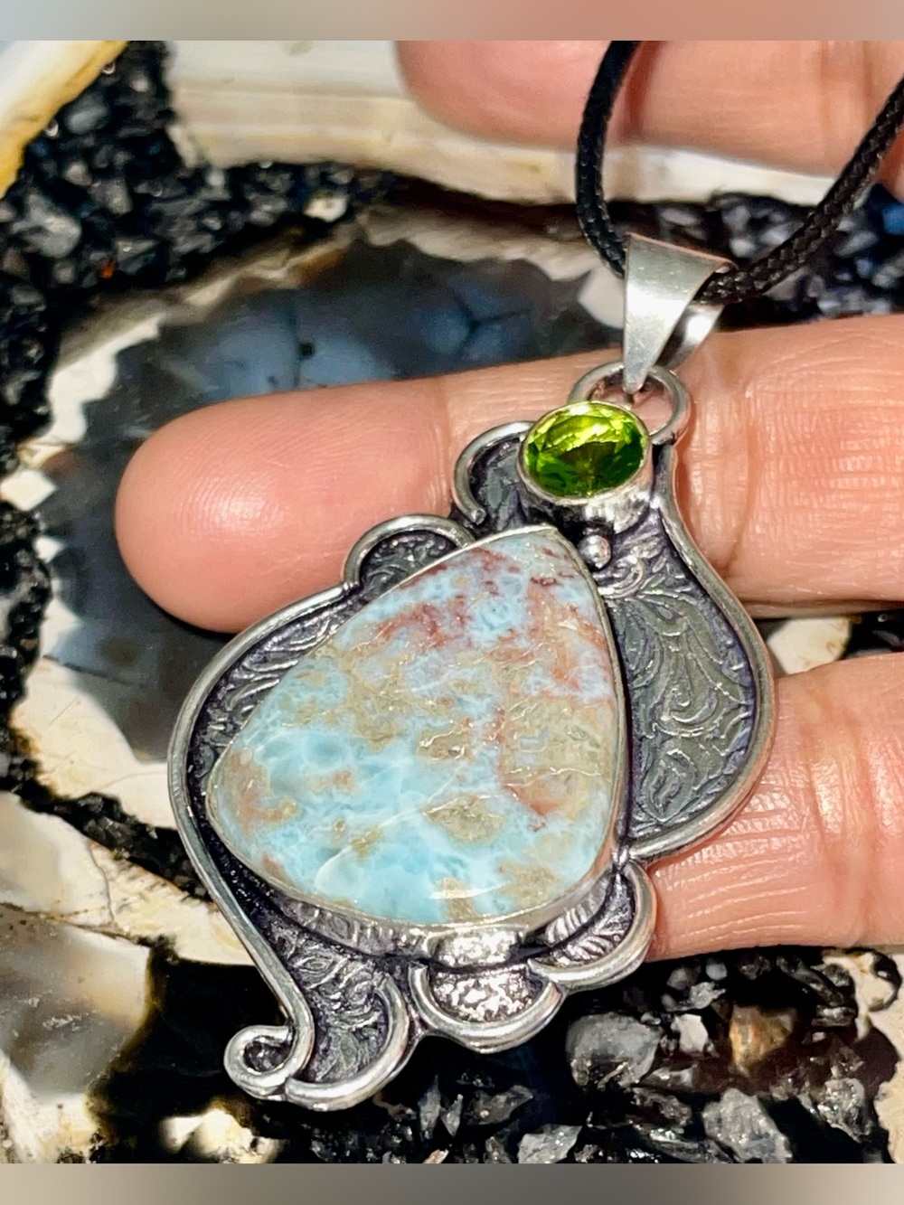 Dolphin Stone Caribbean Larimar Pendant 2 1/2”